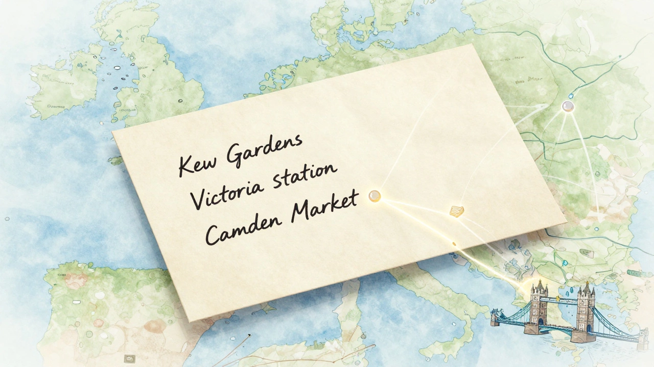 A hand-drawn map of London with symbolic markers representing personal, quiet experiences across the city.